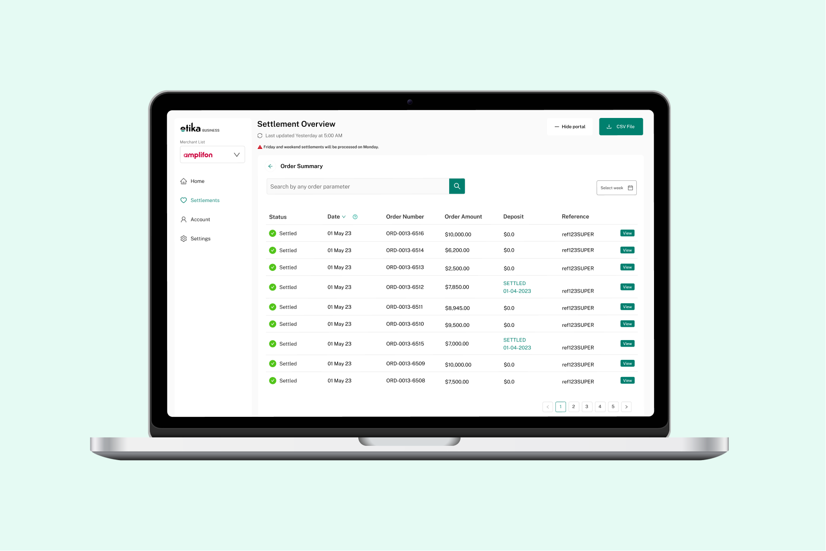 Settled Orders Page